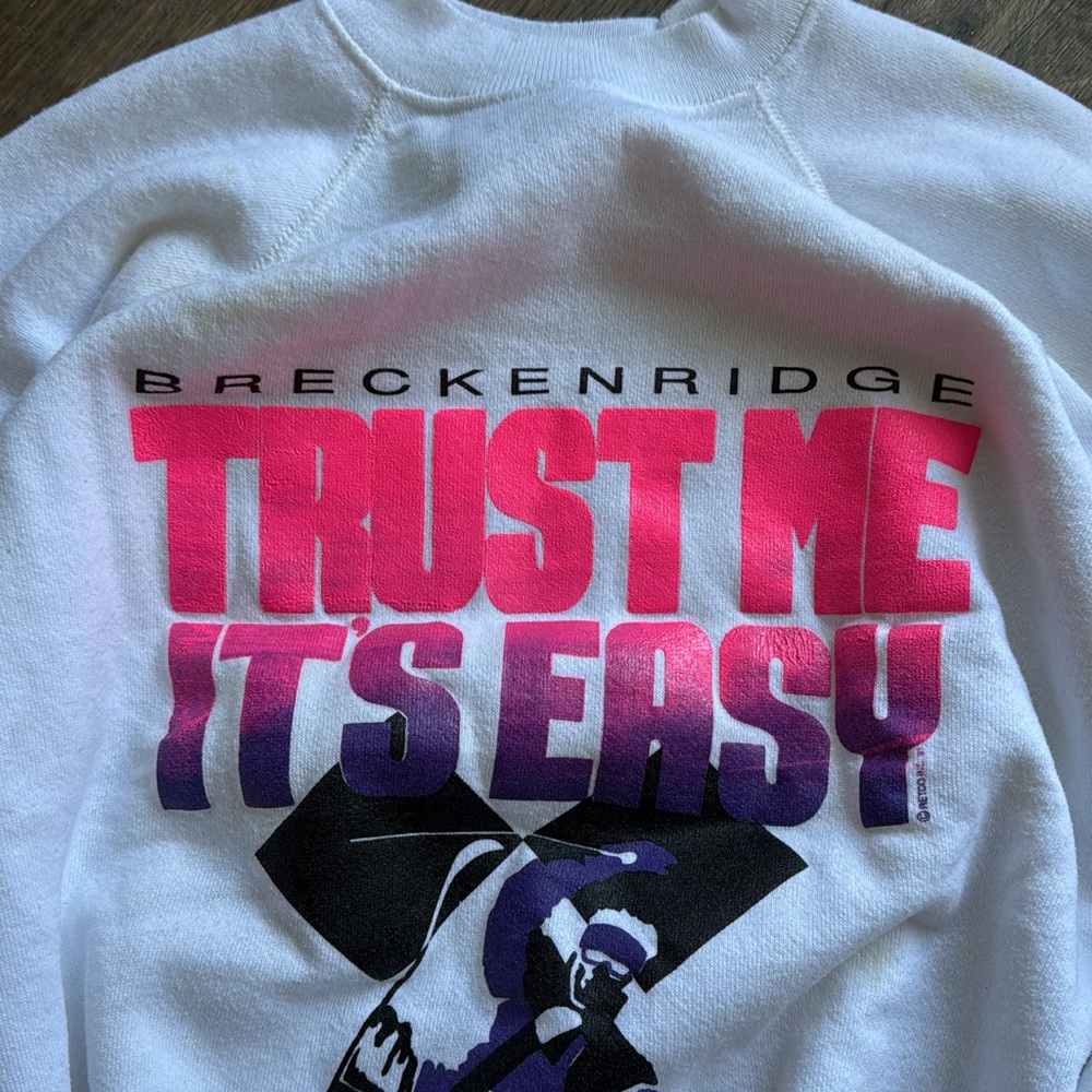 vintage vtg rare ski crewneck Breckinridge “trust me its easy…not” sweatshirt L - Picture 3 of 5
